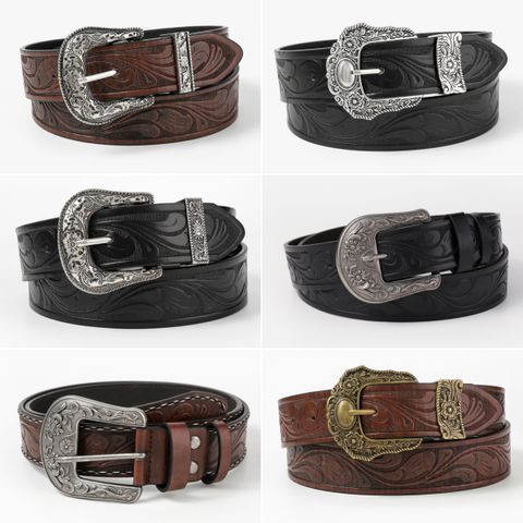 Casual Classic Style British Style Printing Pu Leather Metal Button Unisex Leather Belts