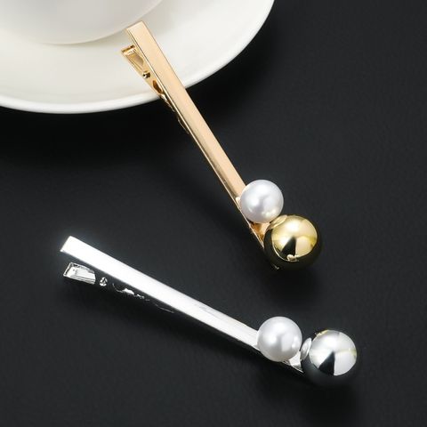 Women's Simple Style Geometric Metal Plating Inlay Artificial Pearls Hair Clip