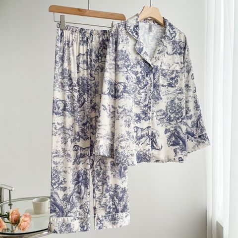 Home Sleeping Women's Elegant Printing Polyester Pants Sets Pajama Sets