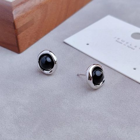 1 Pair Commute Round Inlay Copper Agate Ear Studs