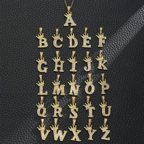 Süss Einfacher Stil Brief Krone Kupfer Überzug Inlay Zirkon Halskette Mit Anhänger