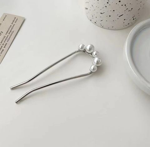 Women's Chinoiserie Elegant Geometric Flower Metal Plating Inlay Artificial Pearls Rhinestones Hairpin