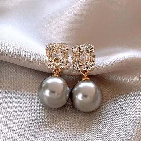 1 Pair Sweet Geometric Round Plating Imitation Pearl Drop Earrings
