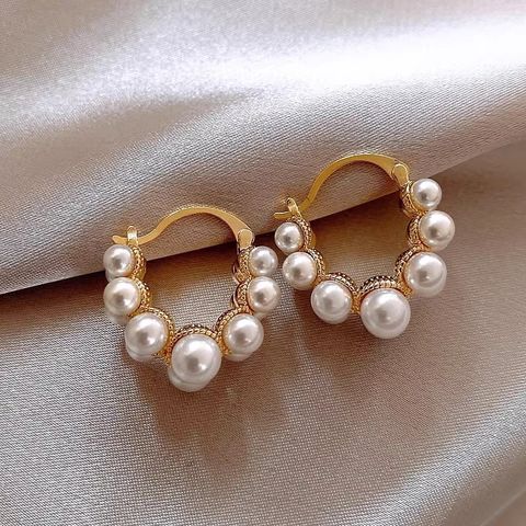 1 Pair Sweet Geometric Round Plating Imitation Pearl Drop Earrings
