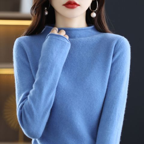 Women's Knitwear Long Sleeve Sweaters & Cardigans Rib-knit Elegant Solid Color