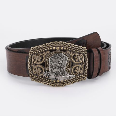 Retro Cowboy Style Eagle Boots Pu Leather Plating Metal Button Unisex Leather Belts