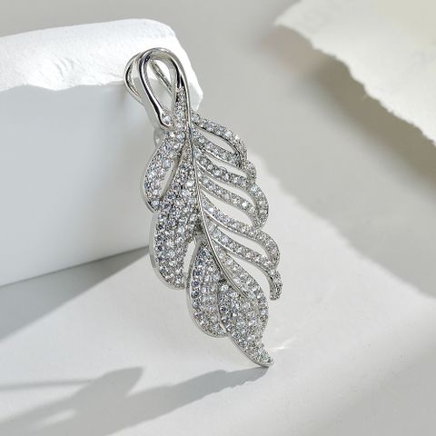 Elegant Leaf Copper Inlay Zircon Unisex Brooches 1 Piece