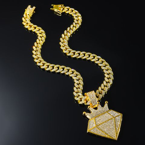 Hip Hop Punk Corona Diamantes Aleación Enchapado Embutido Diamantes De Imitación Hombres Collar Colgante