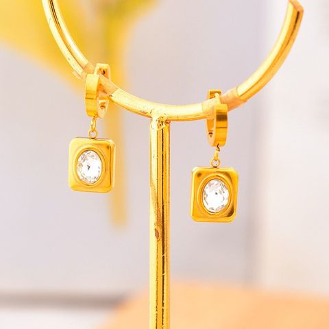 304 Stainless Steel 18K Gold Plated Classical Inlay Square Glass Stone Earrings Necklace