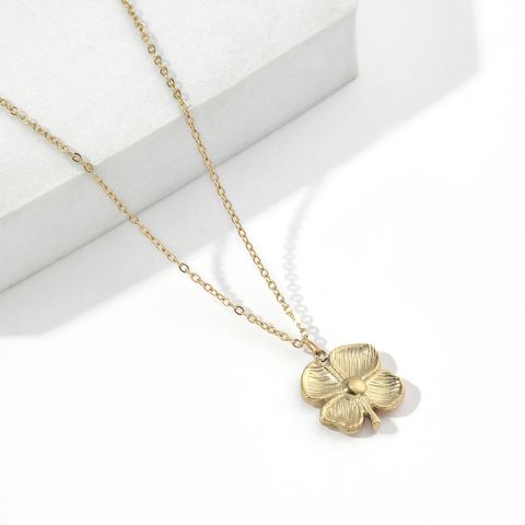201 Stainless Steel Simple Style Polishing Plating Four Leaf Clover Pendant Necklace