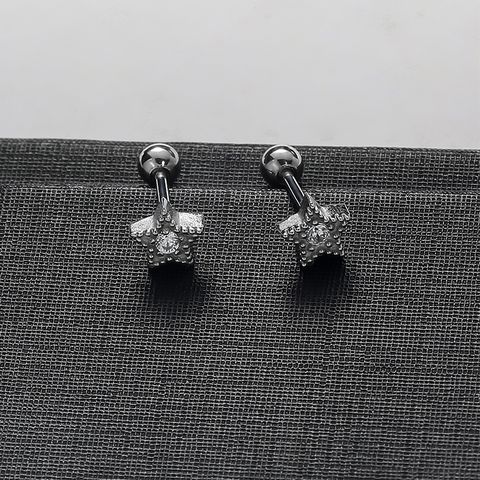 1 Pair Simple Style Solid Color Fish Tail Plating Inlay Stainless Steel Zircon Ear Studs
