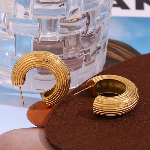 1 Pair Vintage Style Simple Style Classic Style Stripe Plating Stainless Steel 18k Gold Plated Ear Studs