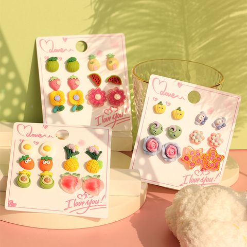 1 Set Cute Sweet Flower Watermelon Arylic Resin Ear Studs
