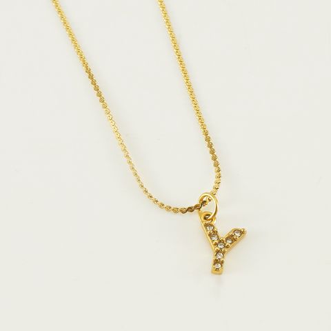 304 Stainless Steel 18K Gold Plated Simple Style Plating Letter Rhinestones Pendant Necklace