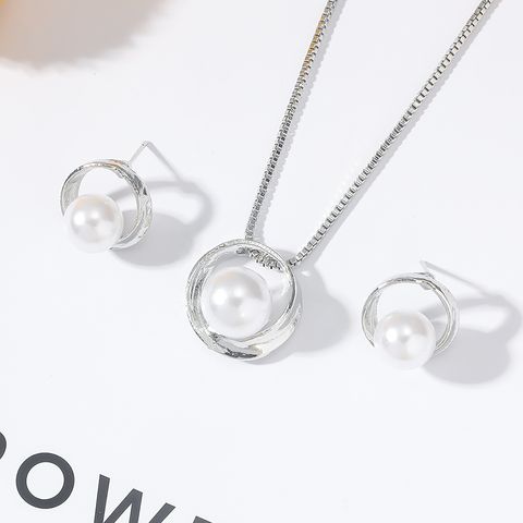 Elegant Round Alloy Plating Inlay Artificial Pearls Women's Earrings Necklace