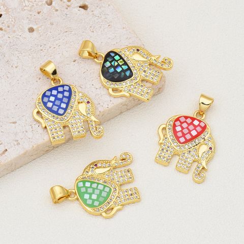 1 Piece Simple Style Elephant Copper Enamel Pendant Jewelry Accessories