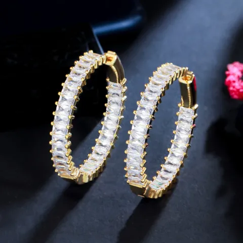 1 Pair Glam Shiny Round Plating Inlay Copper Zircon 14k Gold Plated White Gold Plated Hoop Earrings