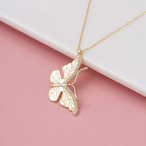 Elegant Simple Style Butterfly Bow Knot Sterling Silver Plating Inlay Zircon Silver Plated Necklace