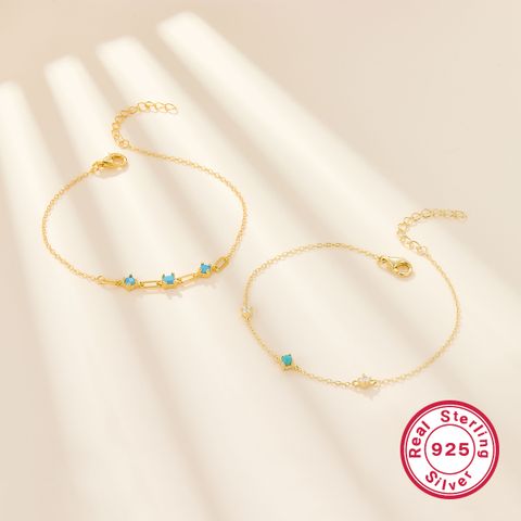 Sterling Silver 18K Gold Plated IG Style Paper Clip Round Inlay Turquoise Zircon Bracelets