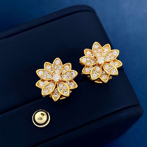 Elegant Glam Flower Copper Plating Inlay Zircon Earrings Necklace
