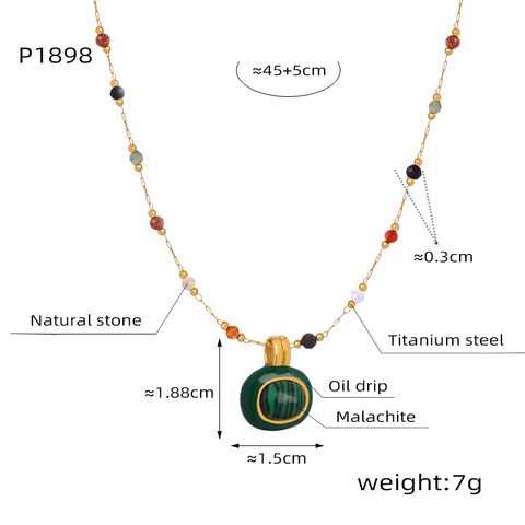 Elegant Simple Style Geometric 18k Gold Plated Natural Stone Malachite Titanium Steel Wholesale Pendant Necklace