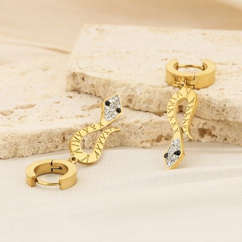 1 Pair Simple Style Life Tree Snake Plating Inlay Titanium Steel Artificial Pearls Rhinestones 18K Gold Plated Drop Earrings