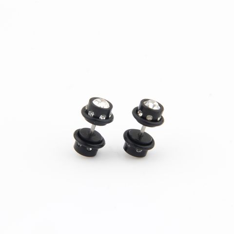 1 Pair Basic Round Plating Inlay 304 Stainless Steel Arylic Rubber Rhinestones Ear Studs