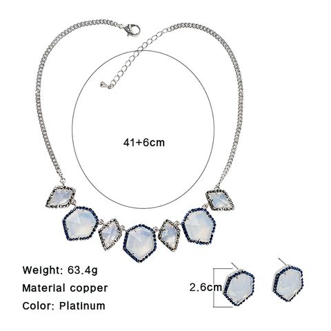 Glam Luxurious Geometric Copper Plating Inlay Glass Glass Stone Platinum Plated Earrings Necklace