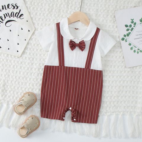 Casual Classic Style Color Block Cotton Baby Rompers