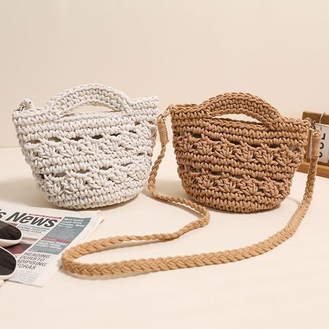 Women's Small Cotton Solid Color Vintage Style Classic Style Square Magnetic Buckle Straw Bag