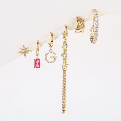 Brass Cute Sweet Geometric Plating Inlay Zircon Drop Earrings