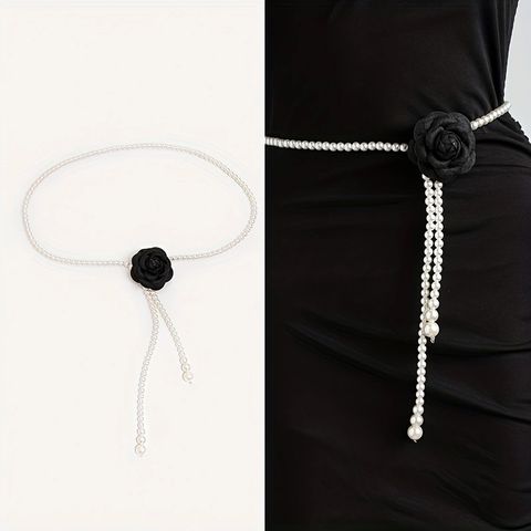 Elegant Flower Plastic Pearl Women's Chain Belts