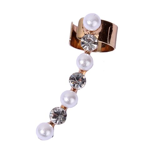 1 Piece Simple Style Round Plating Inlay Alloy Artificial Pearls Rhinestones 14k Gold Plated Ear Cuffs