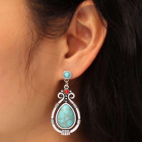 1 Pair Vintage Style Ethnic Style Water Droplets Plating Inlay Alloy Acrylic Silver Plated Drop Earrings