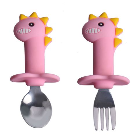 Cute Cartoon Dinosaur Silica Gel Spoon Plate 1 Set