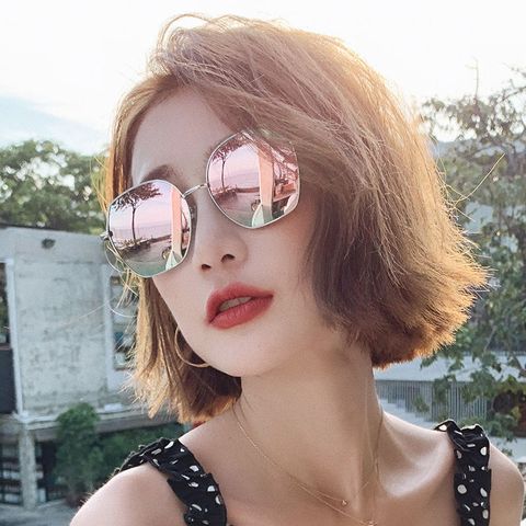 Casual Solid Color Resin Oval Frame Half Frame Women's Sunglasses