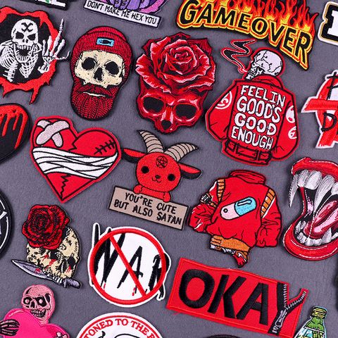 Punk Letter Retro Red Heart Skull Cloth Cloth Sticker