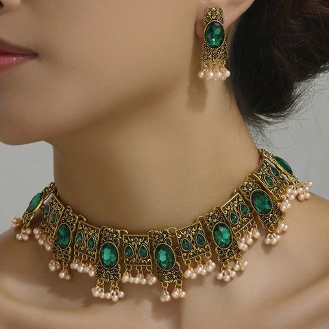 Ethnic Style Water Droplets Alloy Inlay Glass Pearl Women's Jewelry Set