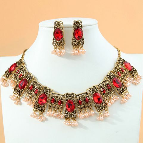 Ethnic Style Water Droplets Alloy Inlay Glass Pearl Women's Jewelry Set