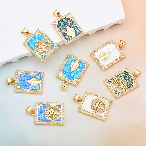 1 Piece Simple Style Human Tree Rectangle Copper Plating Inlay Pendant Jewelry Accessories