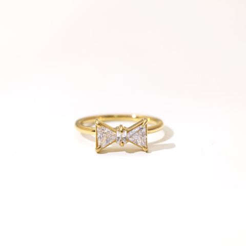 Princess Lady Sweet Bow Knot Stainless Steel Inlay Zircon Rings