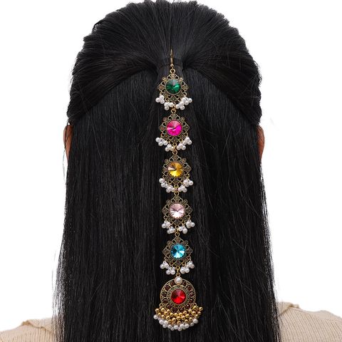Women's Ethnic Style Tassel Alloy Inlay Glass Pearl Party Headpieces