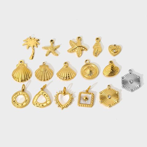 1 Piece Starfish Heart Shape Shell Titanium Steel Plating Inlay Pendant Jewelry Accessories