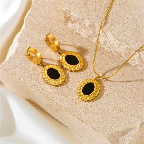 Elegant Simple Style Round Titanium Steel Plating Chain Inlay Shell 18k Gold Plated Earrings Necklace