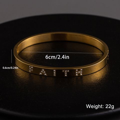 304 Stainless Steel 18K Gold Plated Elegant Simple Style Plating Inlay Letter Rhinestones Bangle