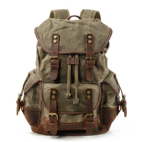 Men's Splicing Color Block Canvas Frosted Zipper Functional Backpack Hiking Backpack