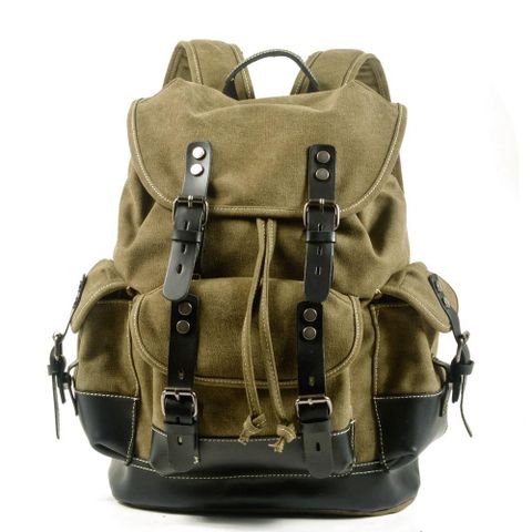 Men's Splicing Color Block Canvas Frosted Zipper Functional Backpack Hiking Backpack