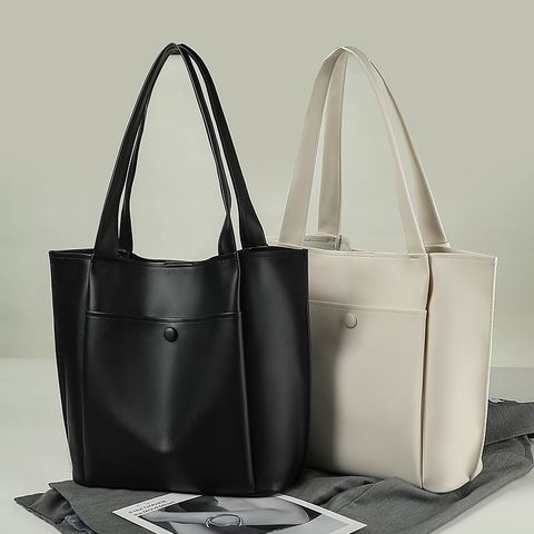 Women's Large Pu Leather Solid Color Streetwear Square Open Tote Bag