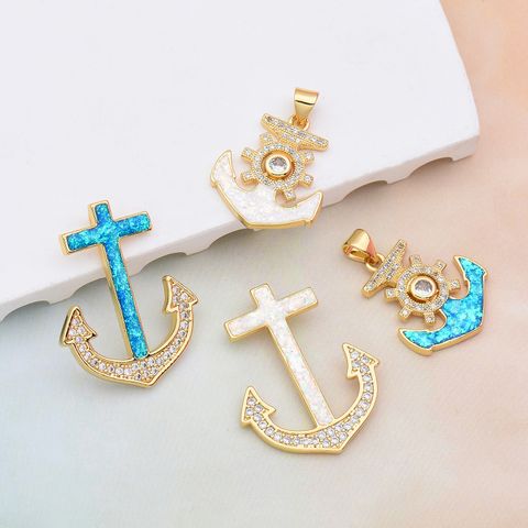 1 Piece Simple Style Anchor Copper Plating Inlay Pendant Jewelry Accessories