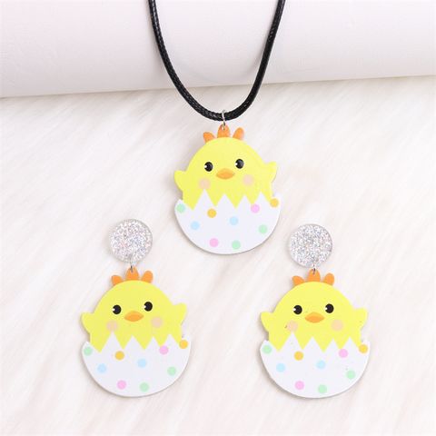 1 Pair Cartoon Style Cute Animal Egg Printing Arylic Drop Earrings